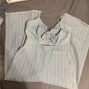 Main Strip Light Blue Striped Jumpsuit